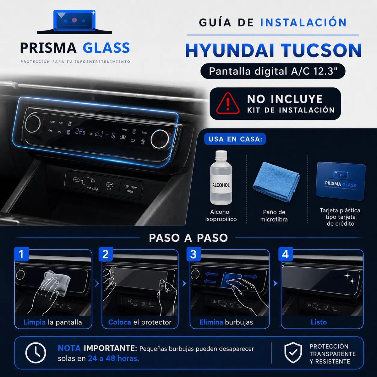 Vidrio templado Prisma Glass Hyundai Tucson Hibrida 12.3"A/C