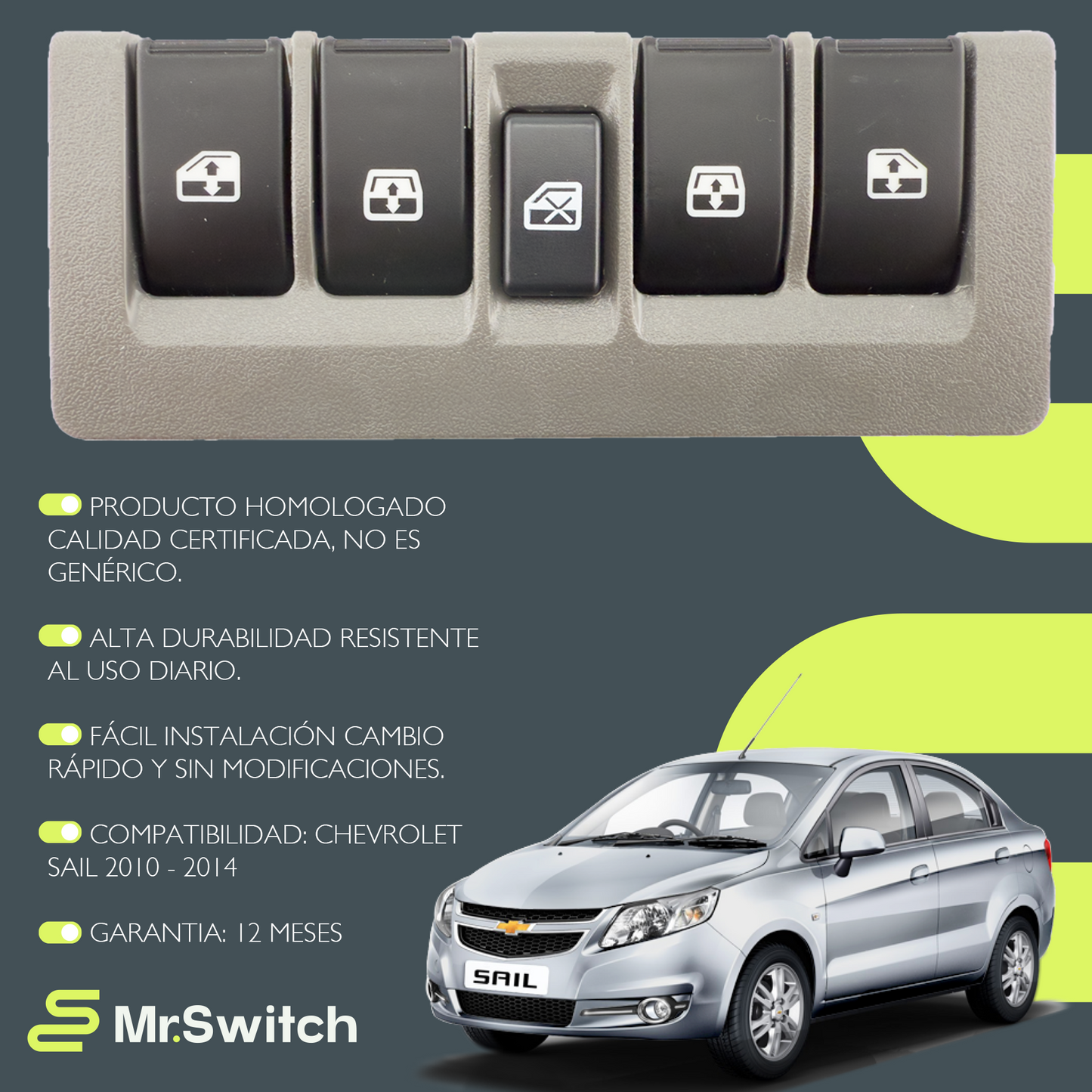 Switch Elevavidrio Principal Chevrolet Sail 13 Pines