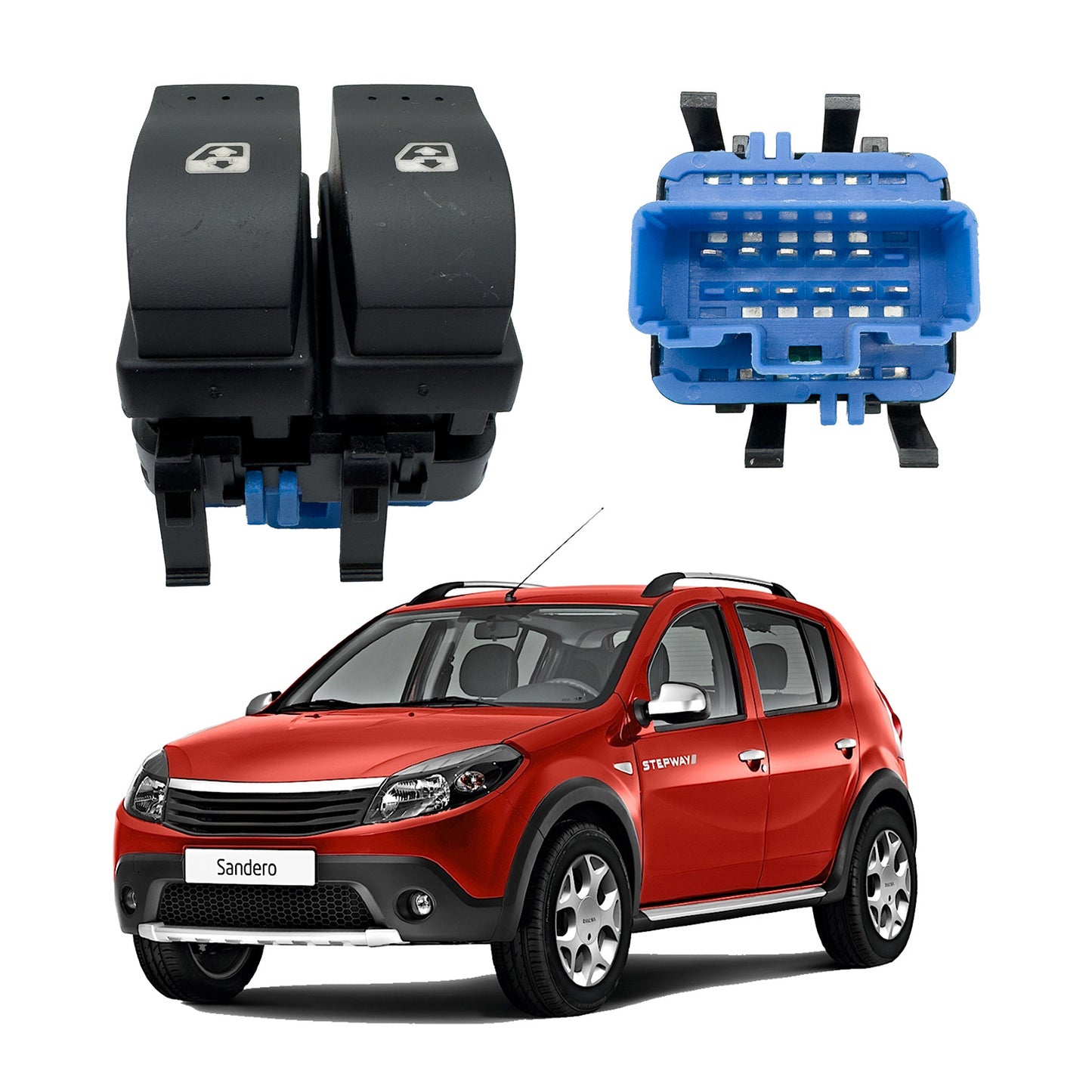 Switch Elevavidrio Doble Sandero 2009-2016 Pacha Azul