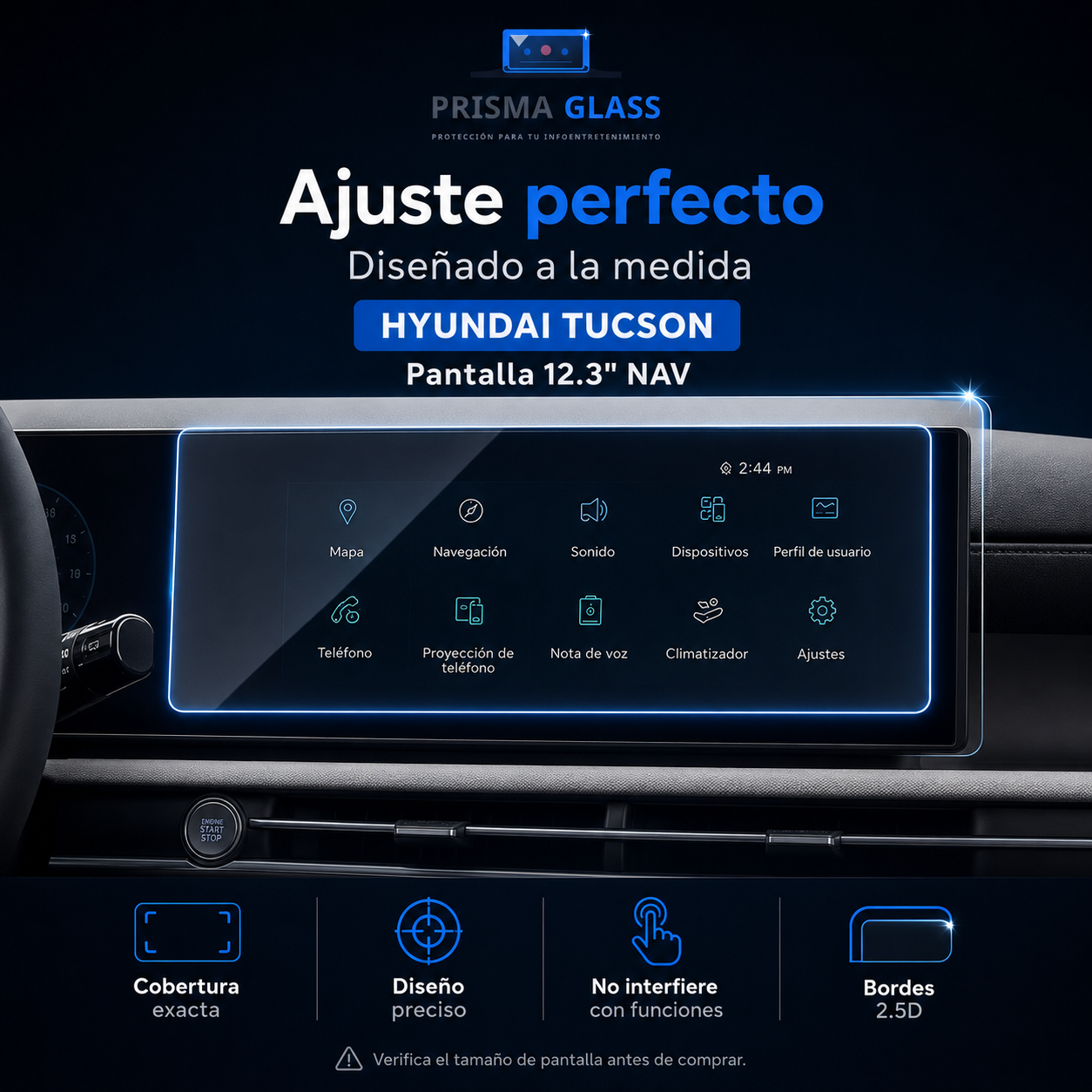 Protector Pantalla Prisma Glass Hyundai Tucson 12.3" Radio