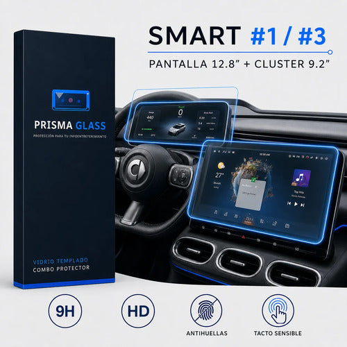 Kit Vidrios Templados Smart #1 #3 9.2  Cluster + 12.8