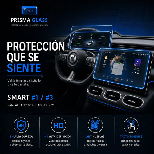 Kit Vidrios Templados Smart #1 #3 9.2  Cluster + 12.8