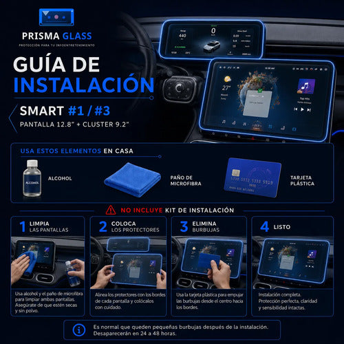 Kit Vidrios Templados Smart #1 #3 9.2  Cluster + 12.8