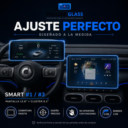 Kit Vidrios Templados Smart #1 #3 9.2  Cluster + 12.8