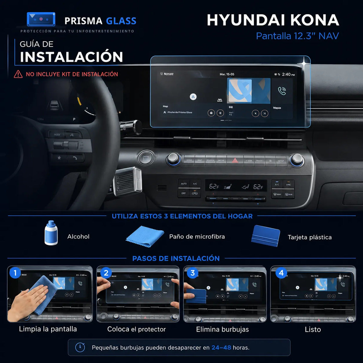 Vidrio templado Prisma Glass Hyundai Kona radio 12.3"