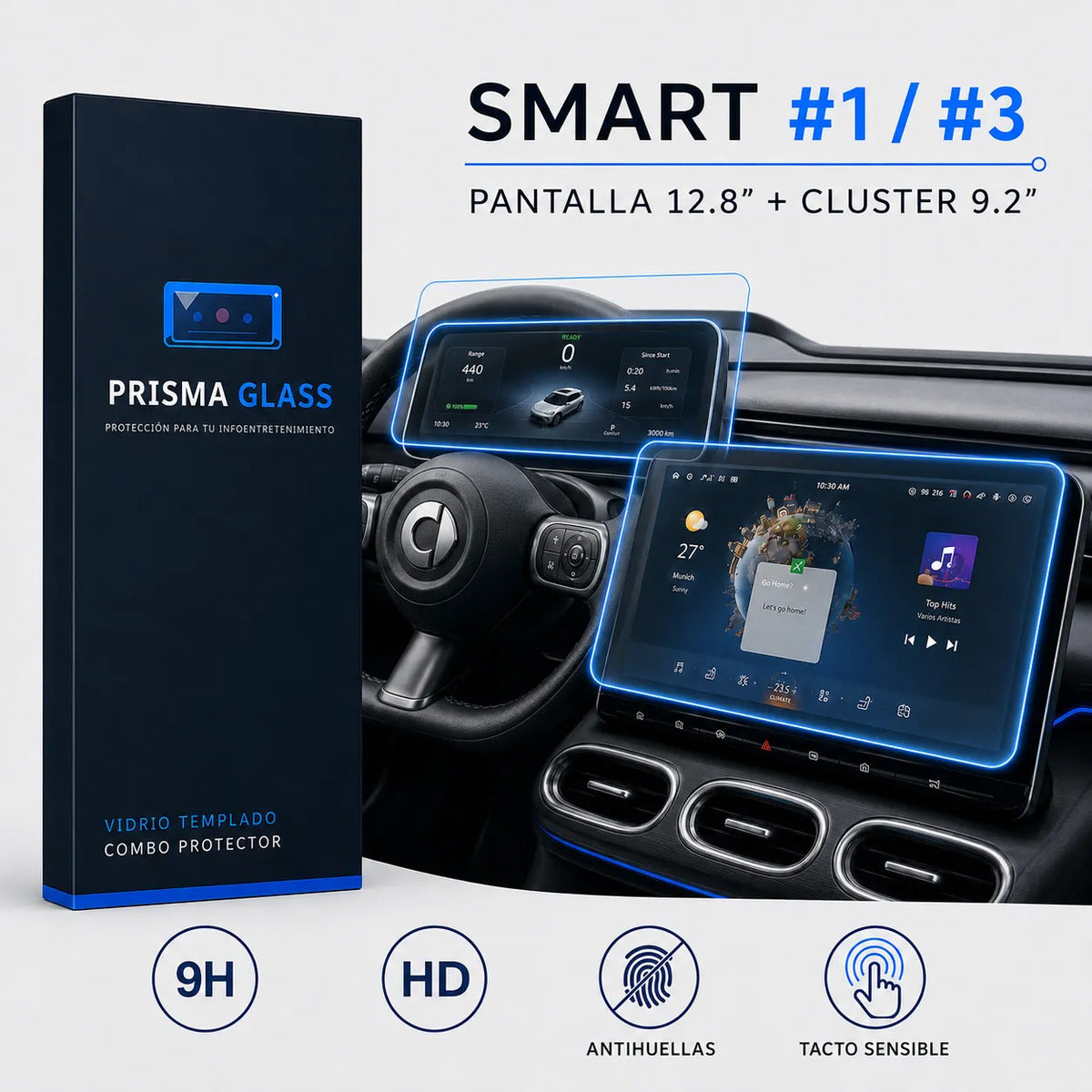 Kit Vidrios Templados Smart #1 #3 9.2" Cluster + 12.8" Radio