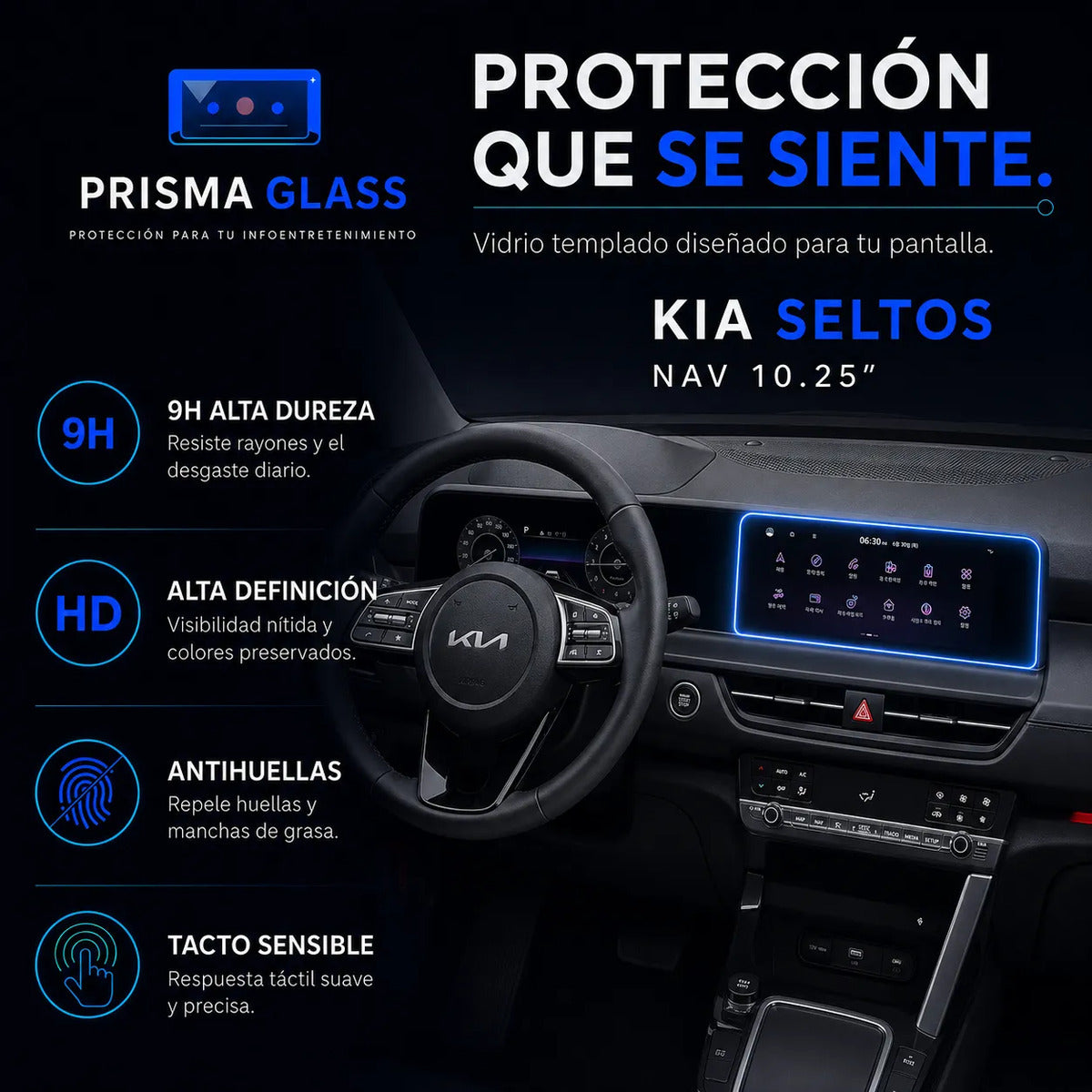 Vidrio templado PrismaGlass Kia Seltos 2024-2026 10.25 radio