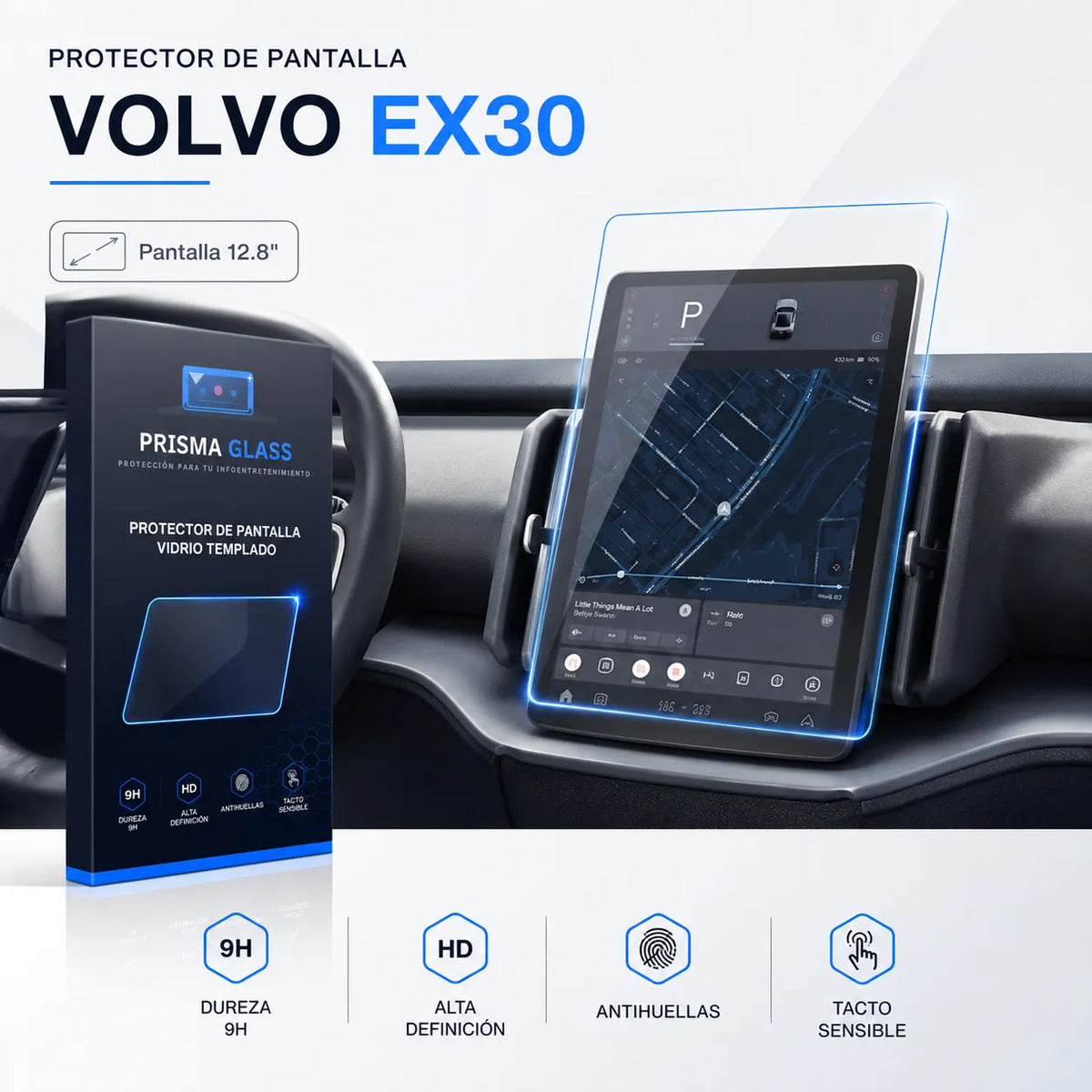 Vidrio templado PrismaGlass Volvo EX30 radio 12.8"