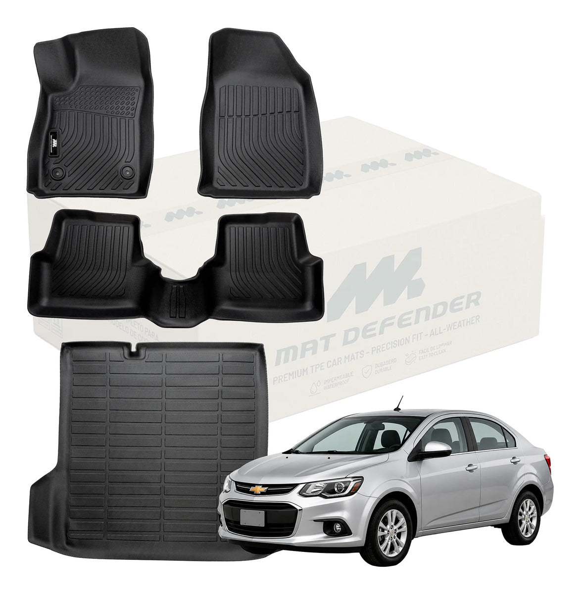 Tapetes y baul MatDefender Chevrolet Sonic Sedán 2012-2020