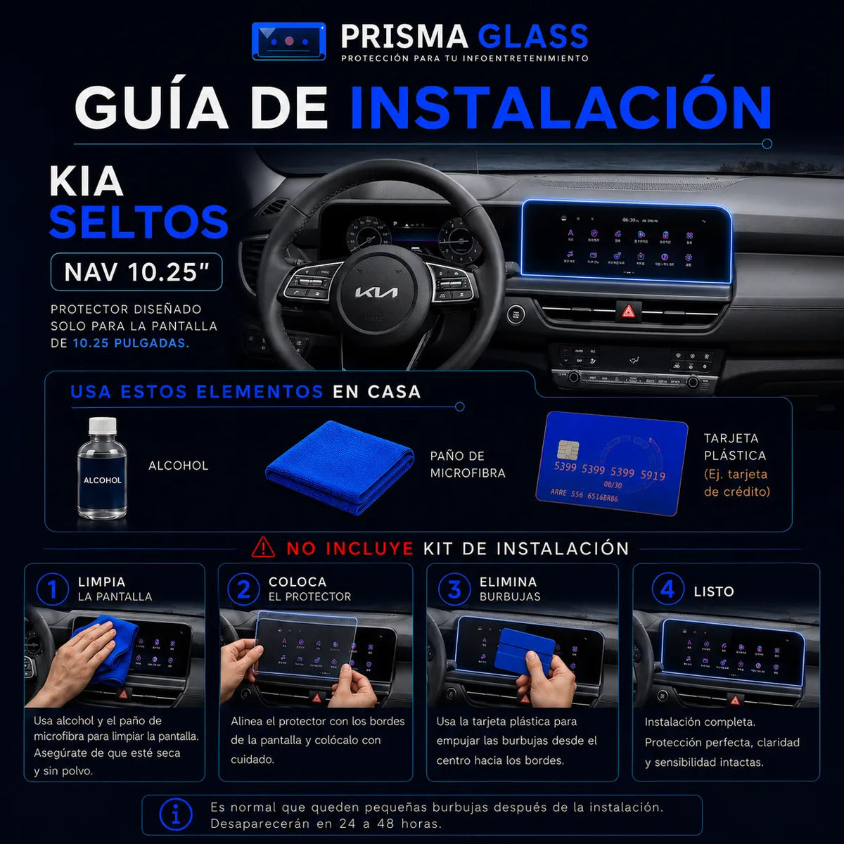 Vidrio templado PrismaGlass Kia Seltos 2024-2026 10.25 radio