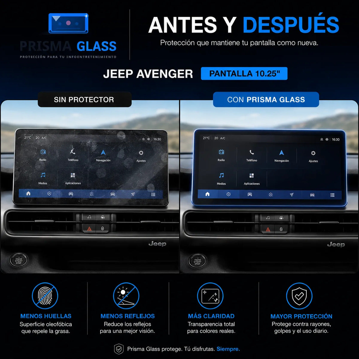 Vidrio Templado Prisma Glass Jeep Avenger 10.25" Radio