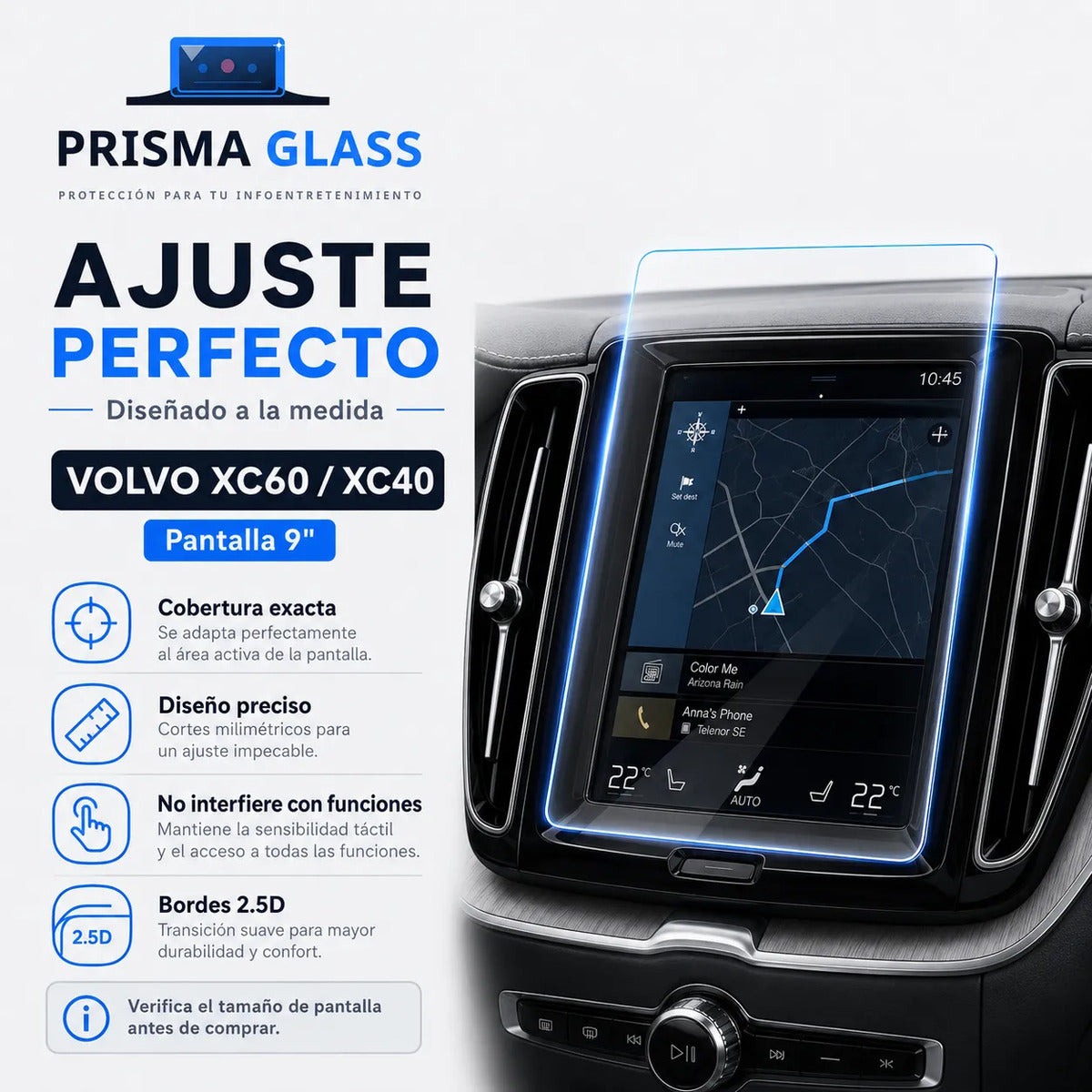 Vidrio templado radio 9" Volvo XC60 XC40 2021-2026