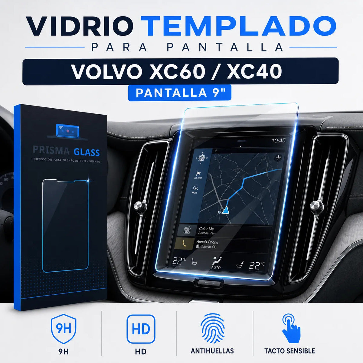 Vidrio templado radio 9" Volvo XC60 XC40 2021-2026