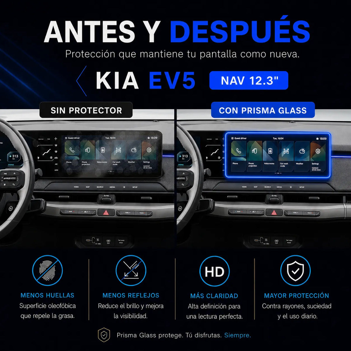 Vidrio Templado PrismaGlass Kia Ev5 2023-2027 12.3 Radio