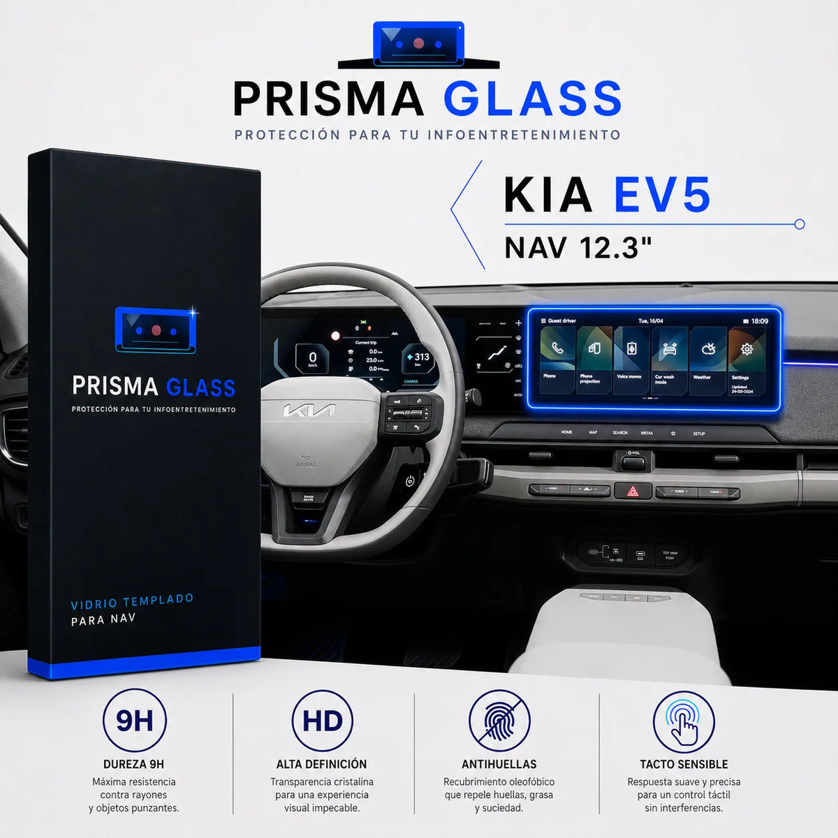 Vidrio Templado PrismaGlass Kia Ev5 2023-2027 12.3 Radio