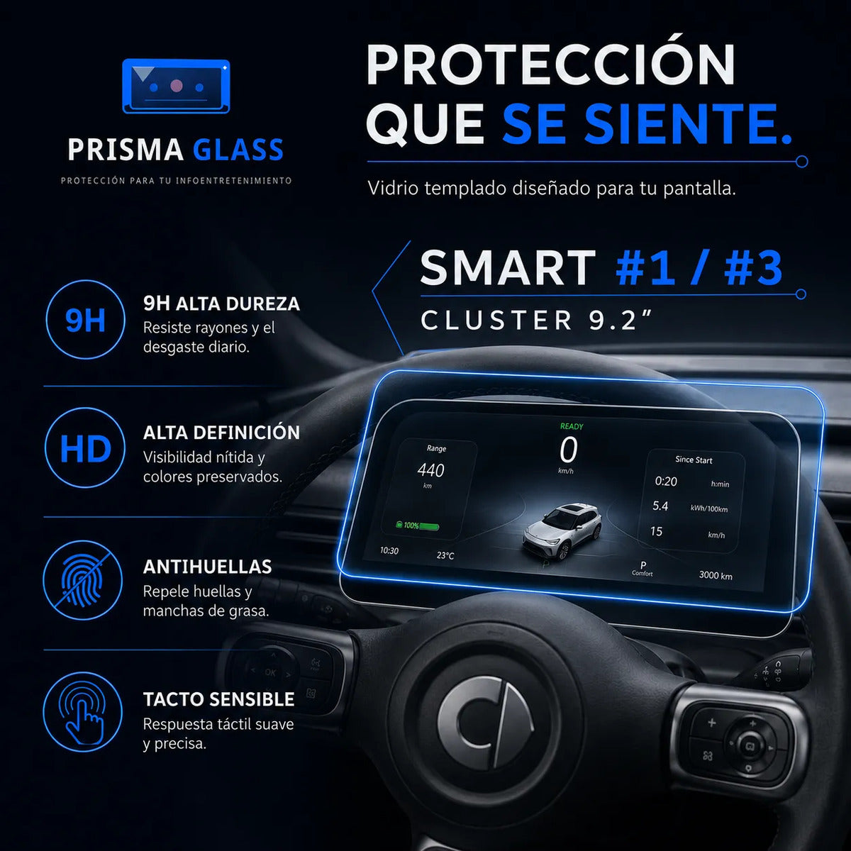 Vidrio Templado Prisma Glass Smart #1 #3 9.2" Cluster
