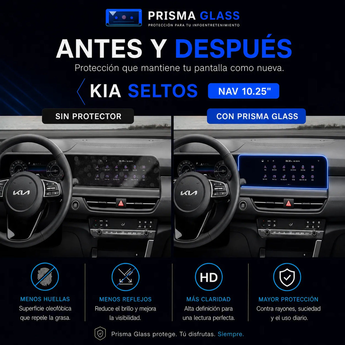 Vidrio templado PrismaGlass Kia Seltos 2024-2026 10.25 radio