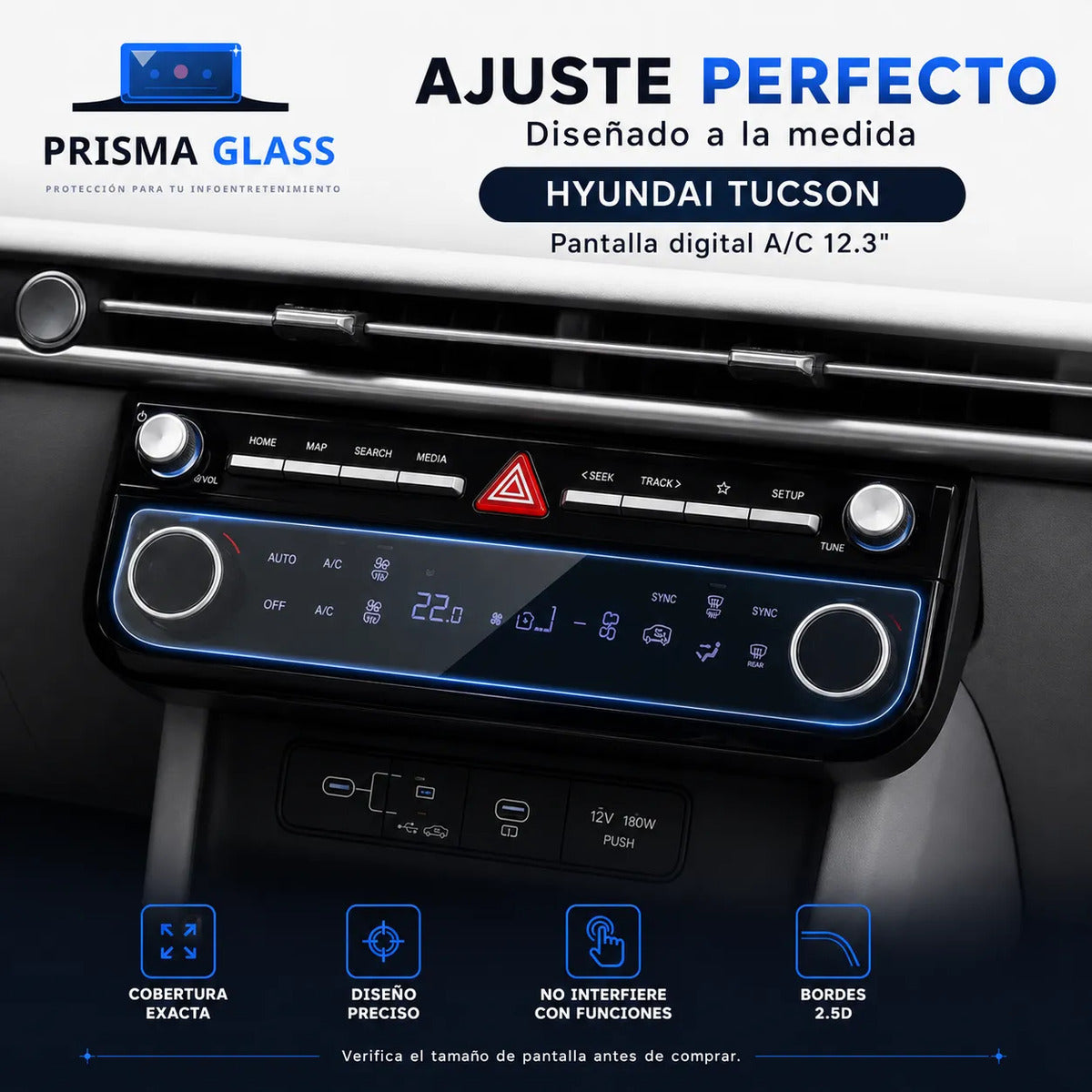 Vidrio templado Prisma Glass Hyundai Tucson Hibrida 12.3"A/C