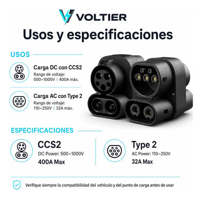Adaptador Carga Voltier CCS1 a CCS2 Type1 Type2 DC