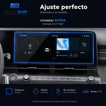 Vidrio templado Prisma Glass Hyundai Kona radio 12.3"