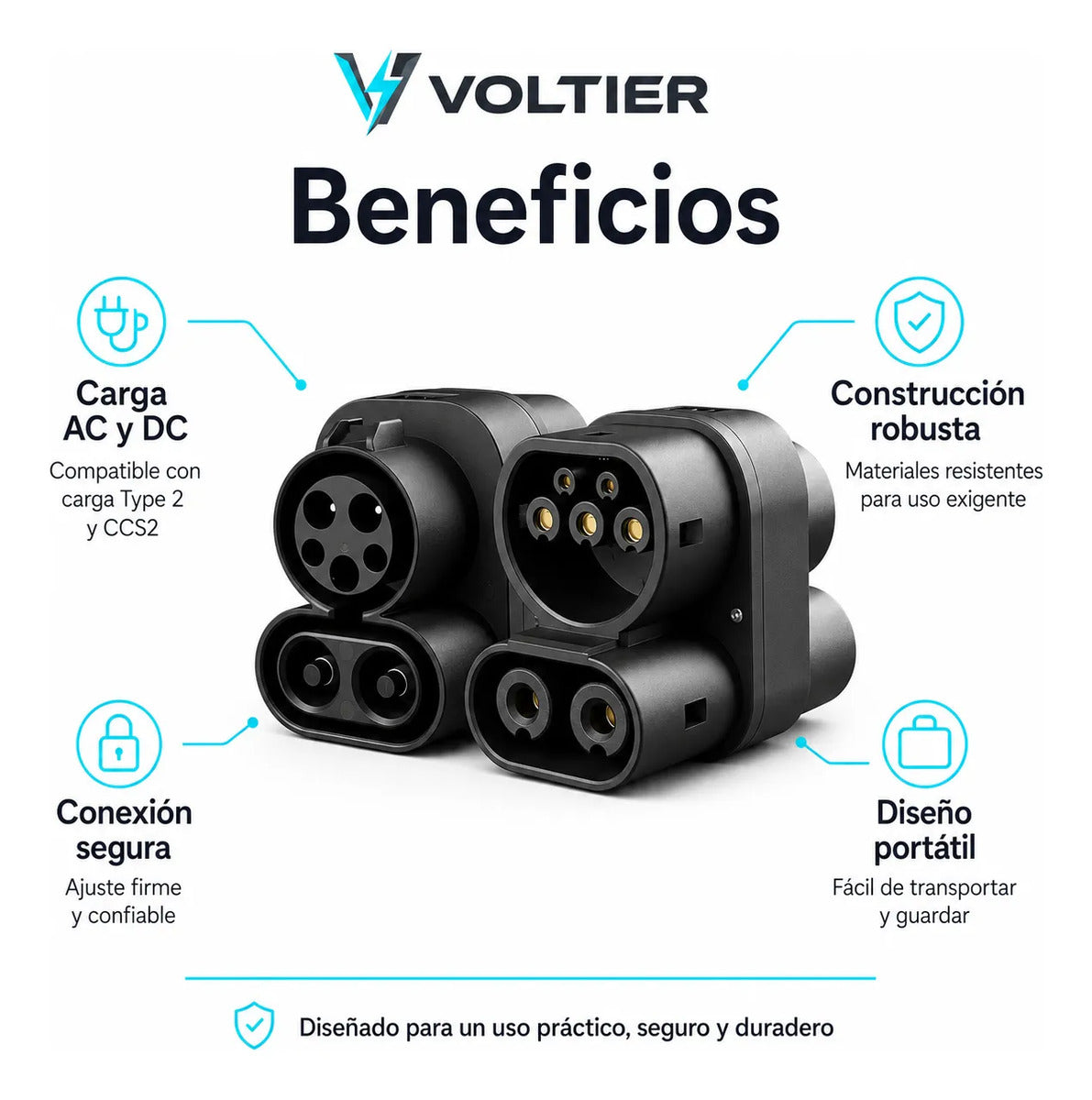 Adaptador Carga Voltier CCS1 a CCS2 Type1 Type2 DC