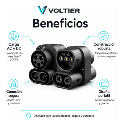 Adaptador Carga Voltier CCS1 a CCS2 Type1 Type2 DC