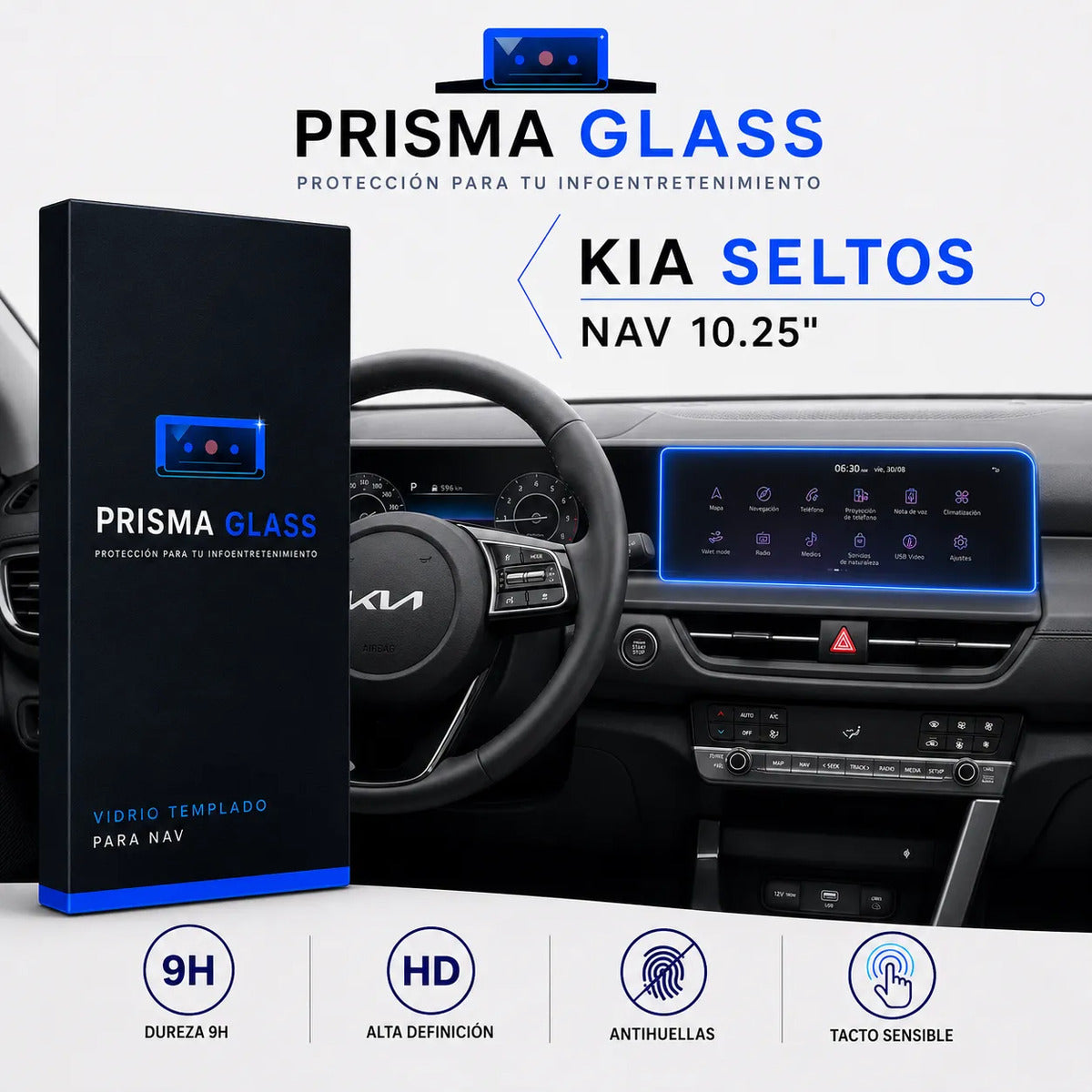 Vidrio templado PrismaGlass Kia Seltos 2024-2026 10.25 radio