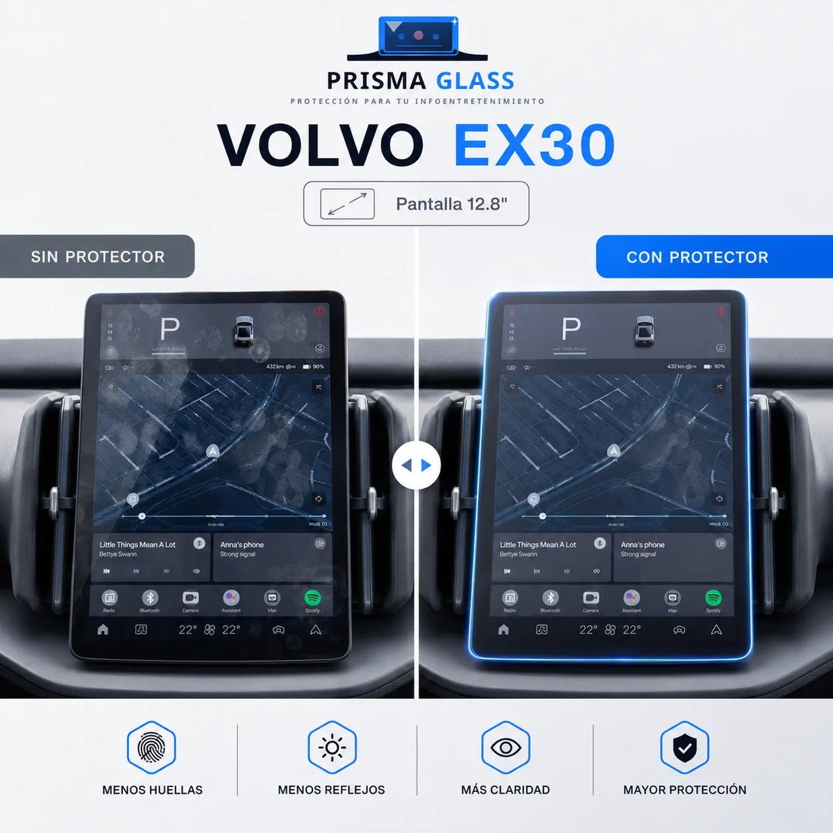 Vidrio templado PrismaGlass Volvo EX30 radio 12.8"