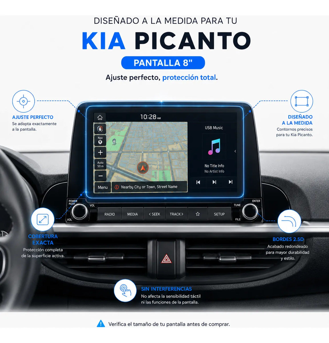 Vidrio templado Prisma Glass Kia Picanto 2023-2028 radio 8"