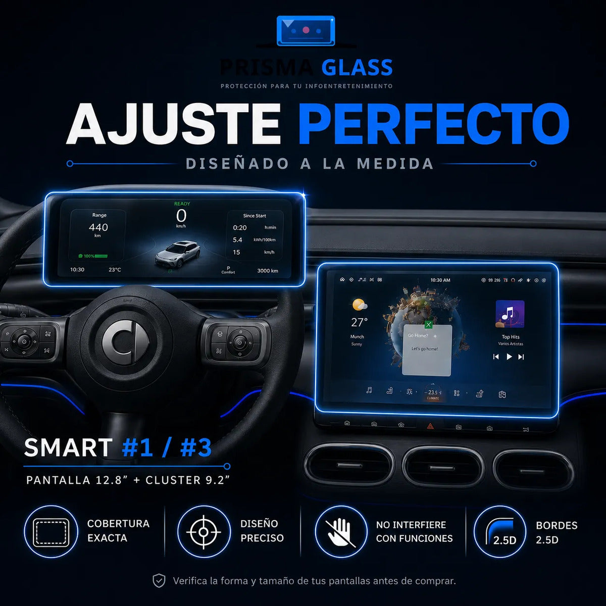 Kit Vidrios Templados Smart #1 #3 9.2" Cluster + 12.8" Radio