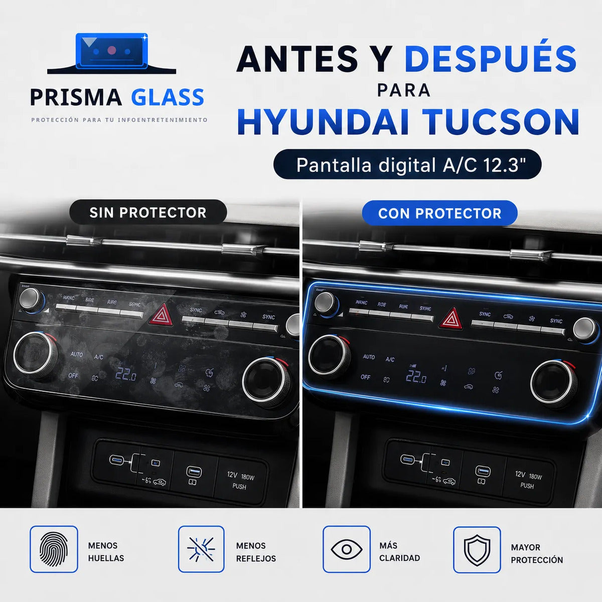 Vidrio templado Prisma Glass Hyundai Tucson Hibrida 12.3"A/C