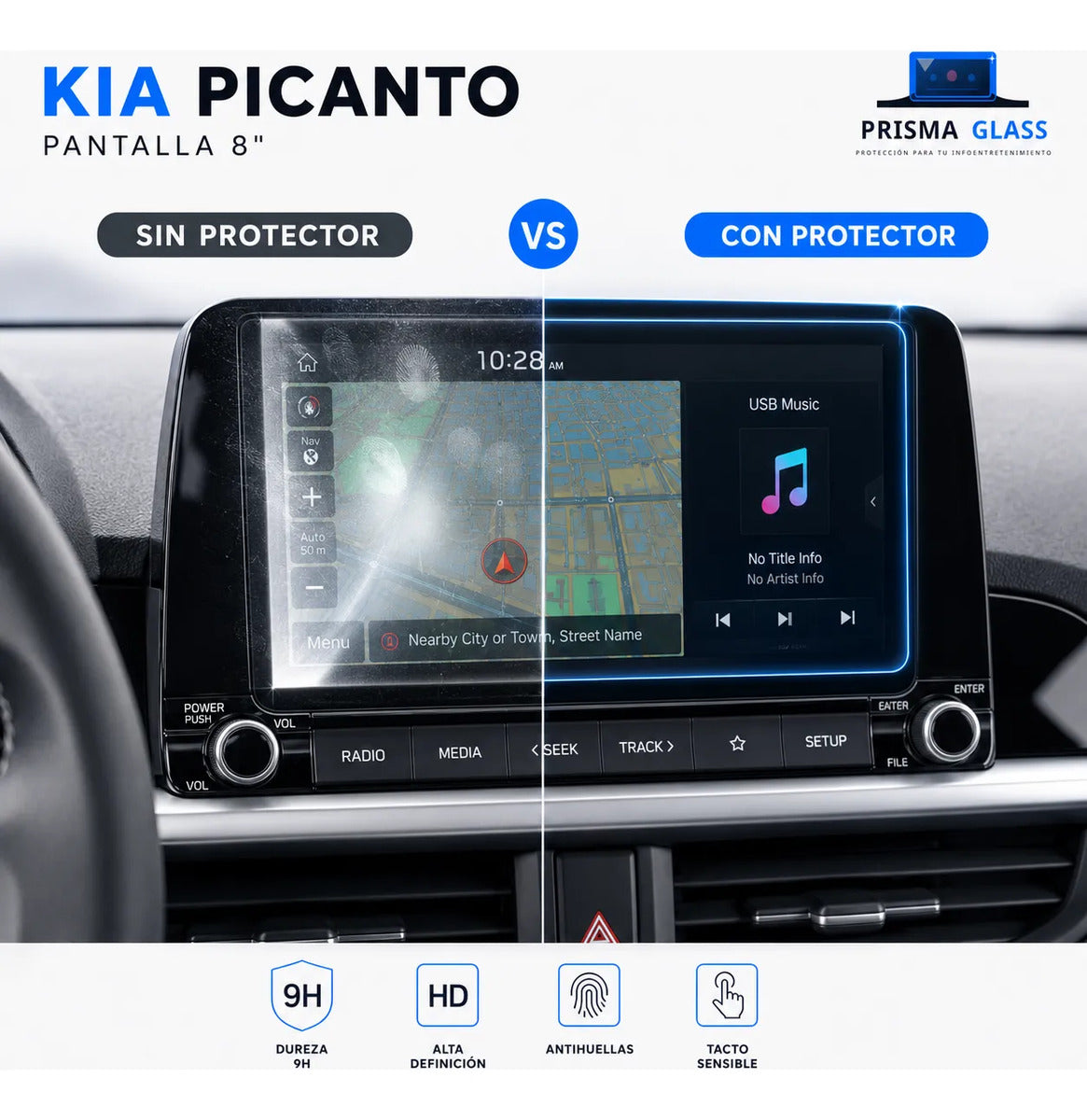 Vidrio templado Prisma Glass Kia Picanto 2023-2028 radio 8"